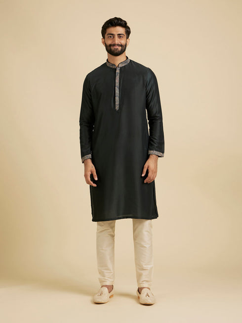 Manyavar Bottle Green Floral And Paisley Patterned Jacket Set