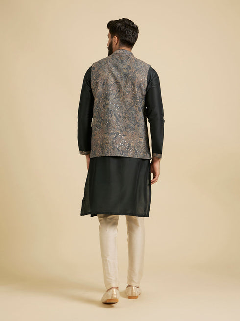 Manyavar Bottle Green Floral And Paisley Patterned Jacket Set