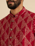 Manyavar Poppy Red Triangular Patterned Jacket Set with Sequin Work