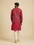 Manyavar Poppy Red Triangular Patterned Jacket Set with Sequin Work