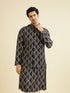 Manyavar Navy Blue Triangular Patterned Jacket Set with Sequin Work