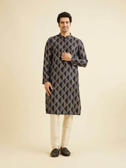 Manyavar Navy Blue Triangular Patterned Jacket Set with Sequin Work