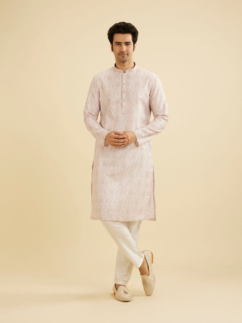 Manyavar Soft Peach Jaal Medallion Patterned Jacket Set