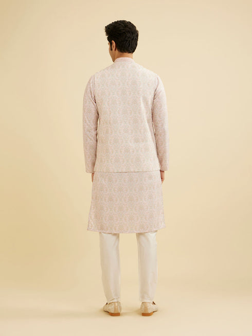 Manyavar Soft Peach Jaal Medallion Patterned Jacket Set