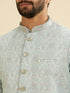 Manyavar Aqua Green Jaal Medallion Patterned Jacket Set