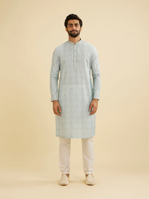 Manyavar Aqua Green Jaal Medallion Patterned Jacket Set
