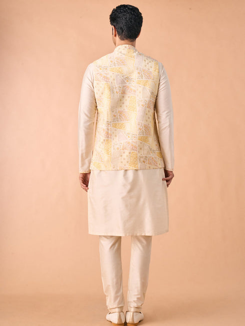 Manyavar Cream Elegance Kurta Jacket Set