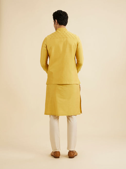 Manyavar Mustard Yellow Buta Jaal Patterned Jacket Set