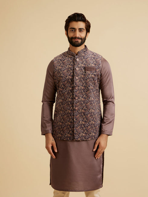 Manyavar Lustrous Lilac Velvet Kurta Jacket Set