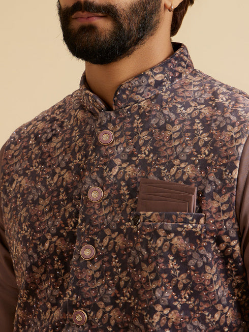 Manyavar Lustrous Lilac Velvet Kurta Jacket Set