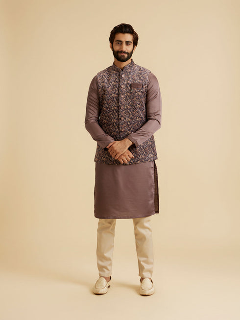 Manyavar Lustrous Lilac Velvet Kurta Jacket Set