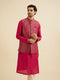Manyavar Radiant Pink Brocade Kurta Jacket Set