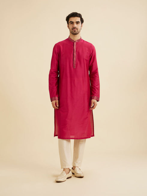 Manyavar Radiant Pink Brocade Kurta Jacket Set