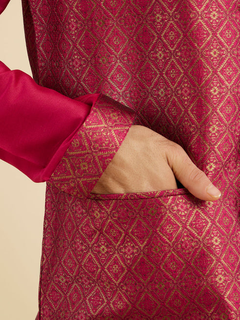 Manyavar Radiant Pink Brocade Kurta Jacket Set