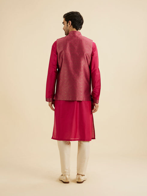 Manyavar Radiant Pink Brocade Kurta Jacket Set
