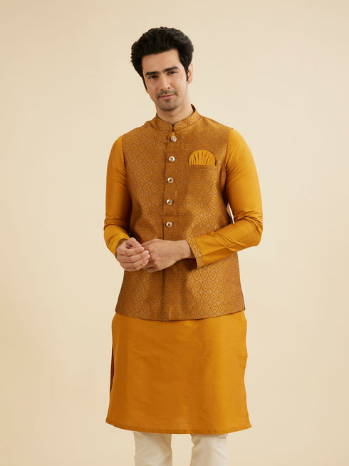 Manyavar Royal Mustard Kurta Jacket Set
