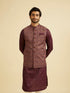 Manyavar Wine Satin Elegance Kurta Jacket Set