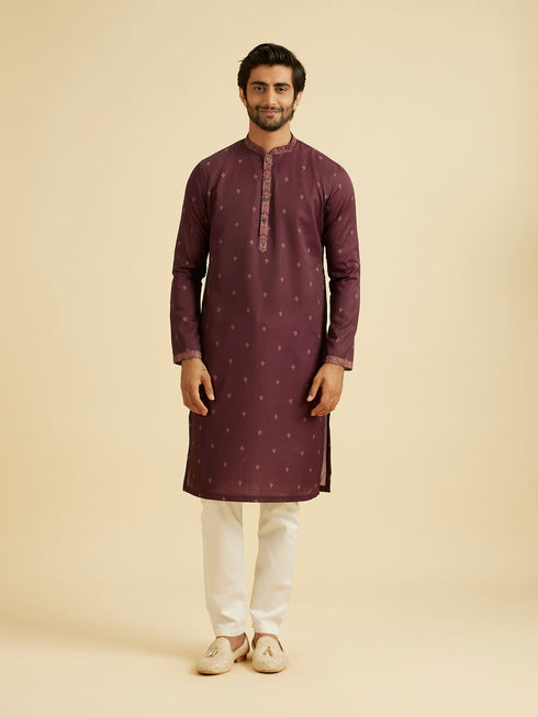 Manyavar Wine Satin Elegance Kurta Jacket Set