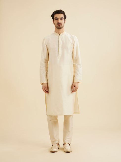 Manyavar Cream Beige Floral Buta Embroidered Jacket Set