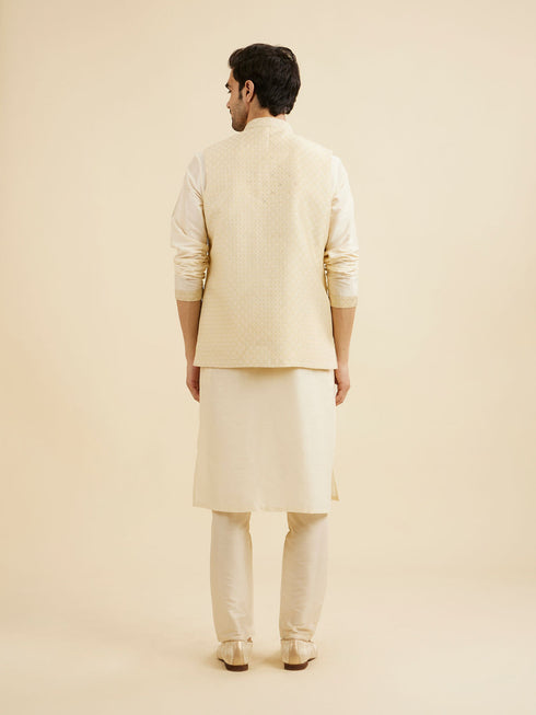 Manyavar Cream Beige Floral Buta Embroidered Jacket Set