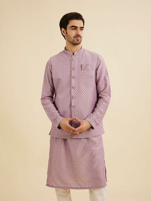 Manyavar Soft Lilac Jacket Set with Ditsy Diamond Motifs