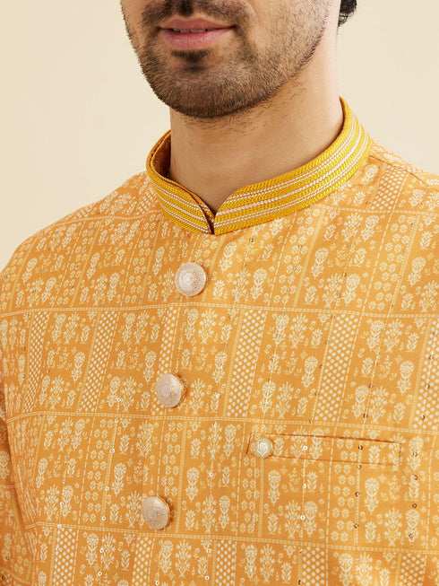 Manyavar Mustard Yellow Jaali Printed Jacket Set