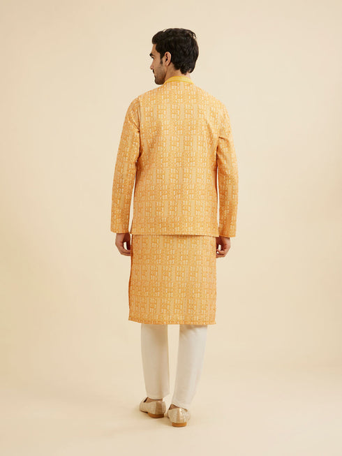 Manyavar Mustard Yellow Jaali Printed Jacket Set