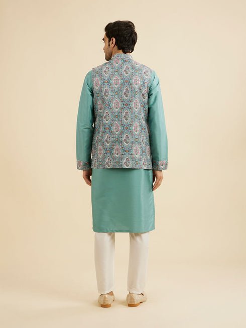 Manyavar Aqua Green Elegance Kurta Jacket Set