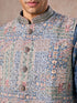 Manyavar Greyish Blue Kurta Jacket Set