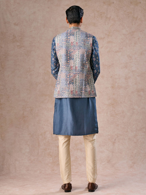 Manyavar Greyish Blue Kurta Jacket Set