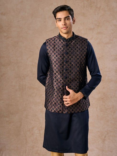 Manyavar Dark Blue Radiance Kurta Jacket Set