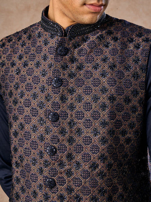 Manyavar Dark Blue Radiance Kurta Jacket Set