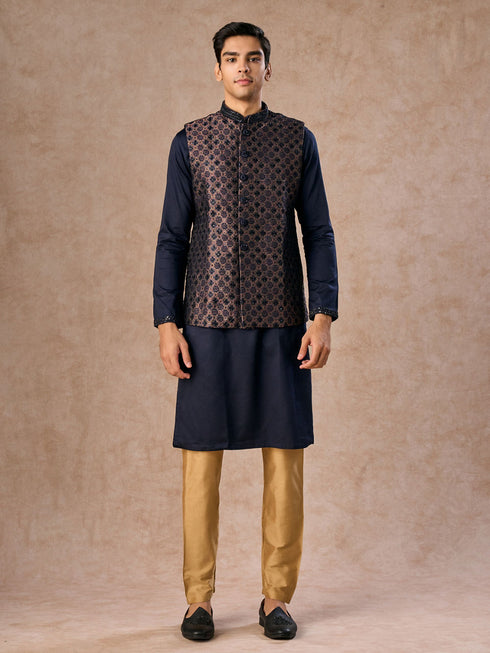 Manyavar Dark Blue Radiance Kurta Jacket Set