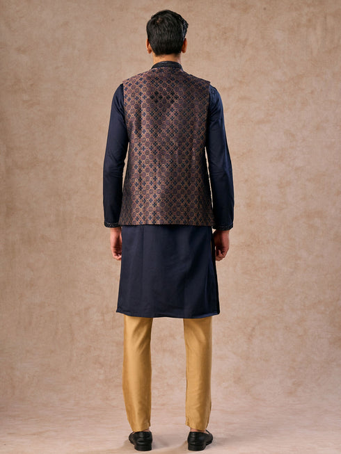 Manyavar Dark Blue Radiance Kurta Jacket Set