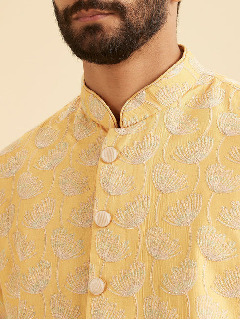 Manyavar Gleaming Mustard Kurta Jacket Set