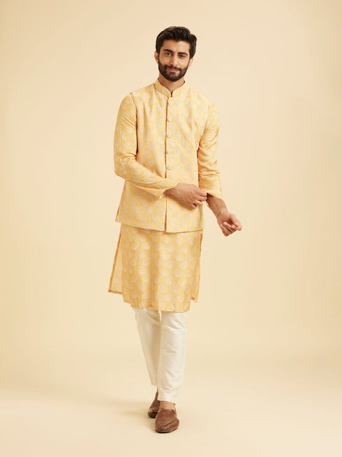 Manyavar Gleaming Mustard Kurta Jacket Set