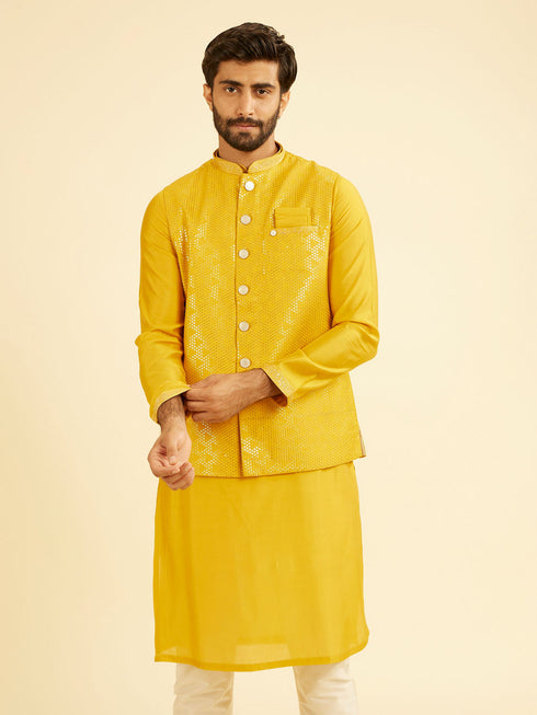 Manyavar Mustard Yellow Regal Kurta Jacket Set