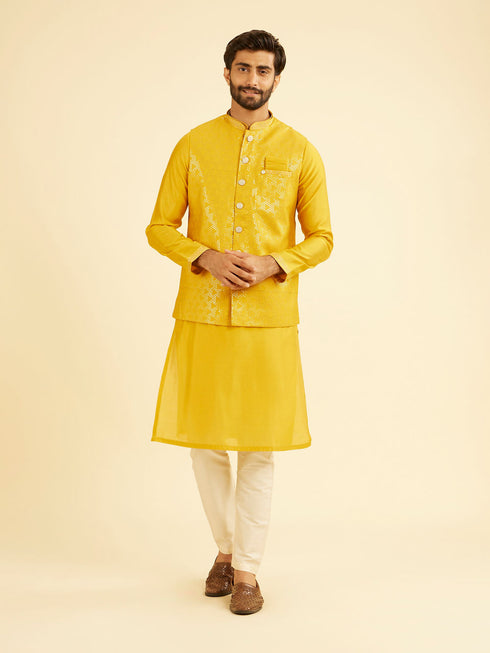 Manyavar Mustard Yellow Regal Kurta Jacket Set