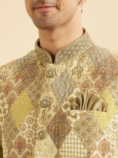 Manyavar Emerald Sparkle Kurta Jacket Set