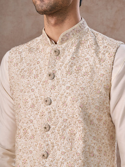 Manyavar Whimsical Cream Kurta Jacket Set