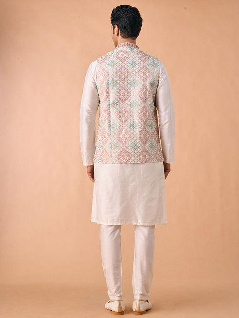 Manyavar Elegant Cream Kurta Jacket Set