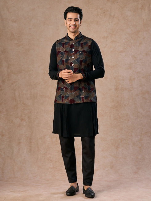 Manyavar Blue Elegance Kurta Jacket Set