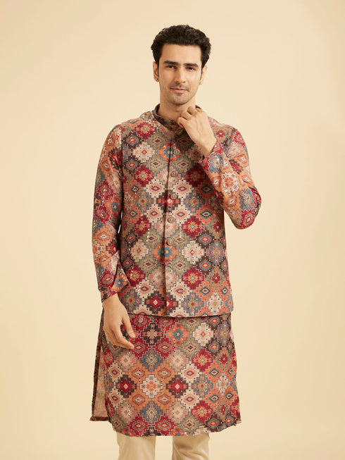 Manyavar Festive Fiesta Orange Kurta Jacket Set