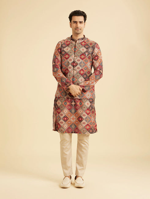 Manyavar Festive Fiesta Orange Kurta Jacket Set