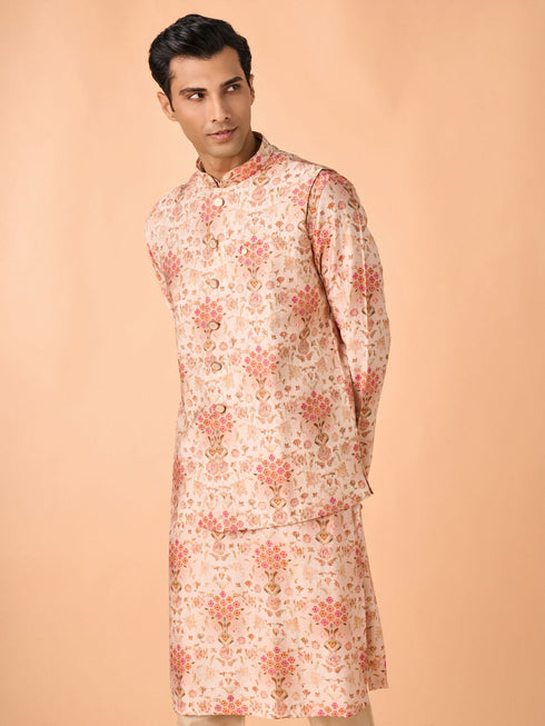 Manyavar Peach Radiance Kurta Jacket Set
