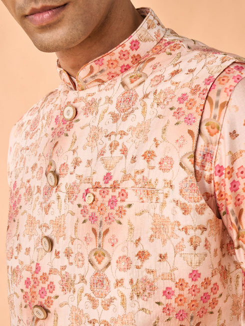 Manyavar Peach Radiance Kurta Jacket Set