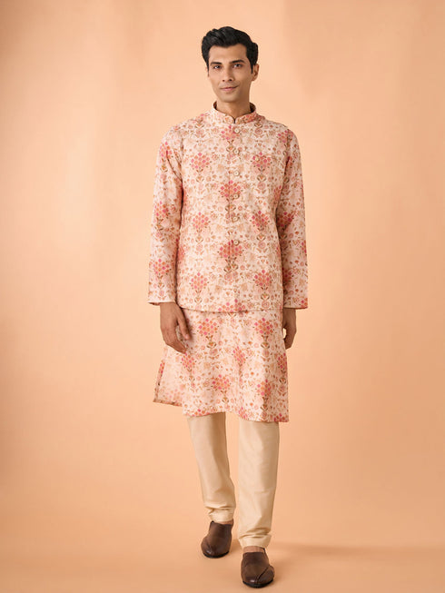 Manyavar Peach Radiance Kurta Jacket Set