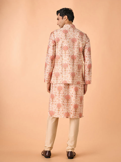 Manyavar Peach Radiance Kurta Jacket Set
