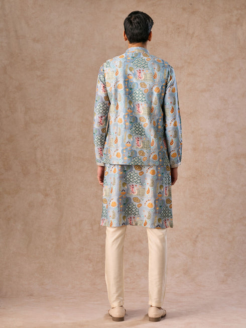 Manyavar Elegant Light Grey Kurta Jacket Set