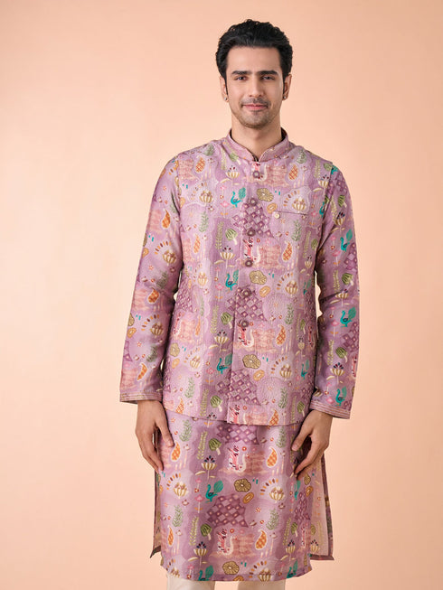 Manyavar Lilac Elegance Kurta Jacket Set